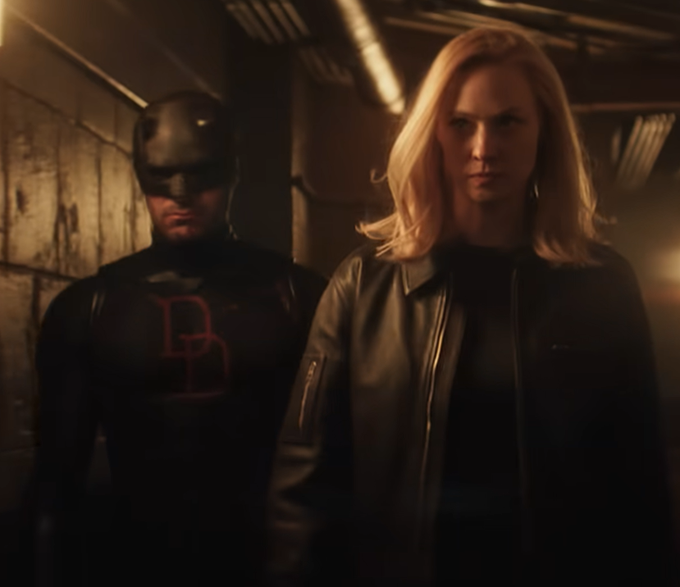 I'm hoping in #DaredevilBornAgain season 2 Karen will be the one to inspire Matt to add the symbol to his costume, sort of like how she was the one who inspired him to make his suit red in the comics. #Karedevil