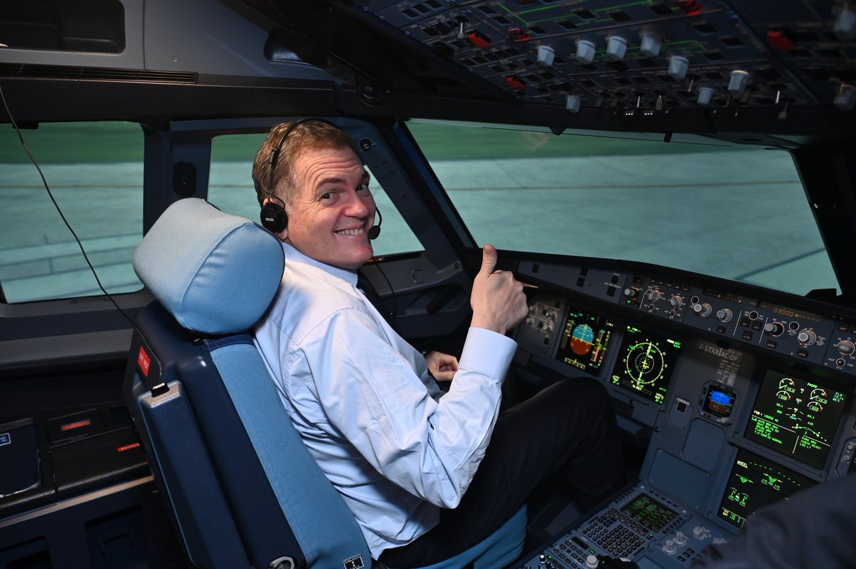 FranceinIndia's tweet photo. French Minister for Transport @PhilippeTabarot visited the @Airbus pilot training centre  in Delhi and held talks with the Airbus team.

He explored cutting-edge simulators &amp; applauded France’s enduring partnership with India’s rapidly growing civil aviation sector. https://t.co/Jizsej7SO1