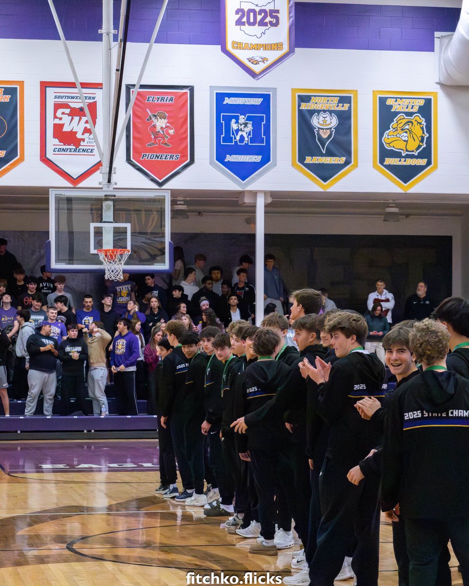avoneagles's tweet photo. Congratulations Boys Soccer on your State Championship!  Last night we honored them by dropping their banner from the rafters of the gym! 🏆⚽️🦅 https://t.co/LHna7cq9L1