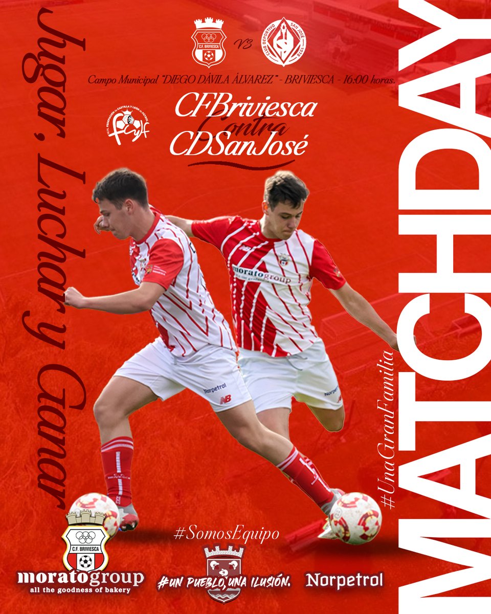 <a href="/cdsanjosesoria/">C.D. San José</a> 📢𝗠𝗔𝗧𝗖𝗛𝗗𝗔𝗬 🫶
➡️ #BriviescaSanJose⚽️

🏆Jor.1️⃣8️⃣ #1ªDivisionRegional
🏟️CM Diego Dávila Álvarez
⚽️ #cfbriviescamoratogroup
🆚 <a href="/cdsanjosesoria/">C.D. San José</a>
⌚️1️⃣6️⃣horas

🗣️Ciudad vieja y ciudad nueva,
el celta nombre te dio,
más después de tantos siglos,
juvenil es tu vigor❤️🤍#AupaBrivi