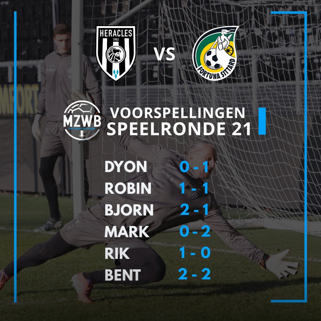 🔮 𝐕𝐨𝐨𝐫𝐬𝐩𝐞𝐥𝐥𝐢𝐧𝐠𝐞𝐧 | Heracles - Fortuna Sittard
In Speelronde 21 maakt Fortuna Sittard de lange reis naar Almelo. Aftrap 14:30 ⚫⚪

De voorspellingen gaan alle kanten op. Kan Heracles de draad weer oppakken?
Wat denk jij dat het wordt? Laat je voorspelling achter👇