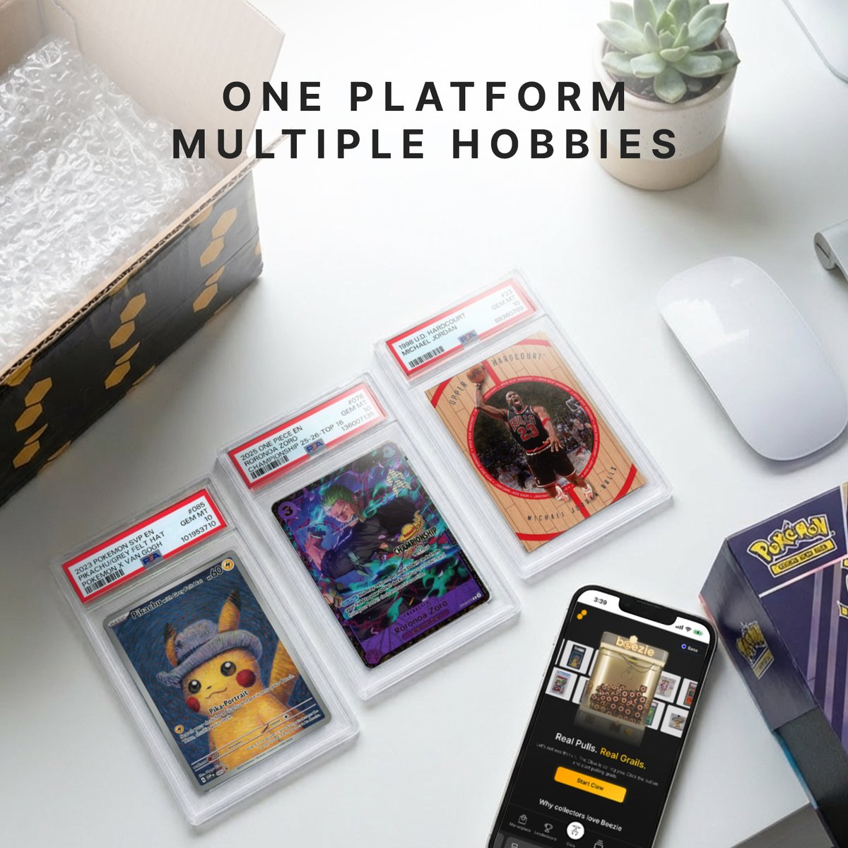 Beezie's tweet image. Pokémon. One Piece. Sports. Sneakers. Sealed.
Real collectors don’t stay in one lane.

Beezie is built for all of it.