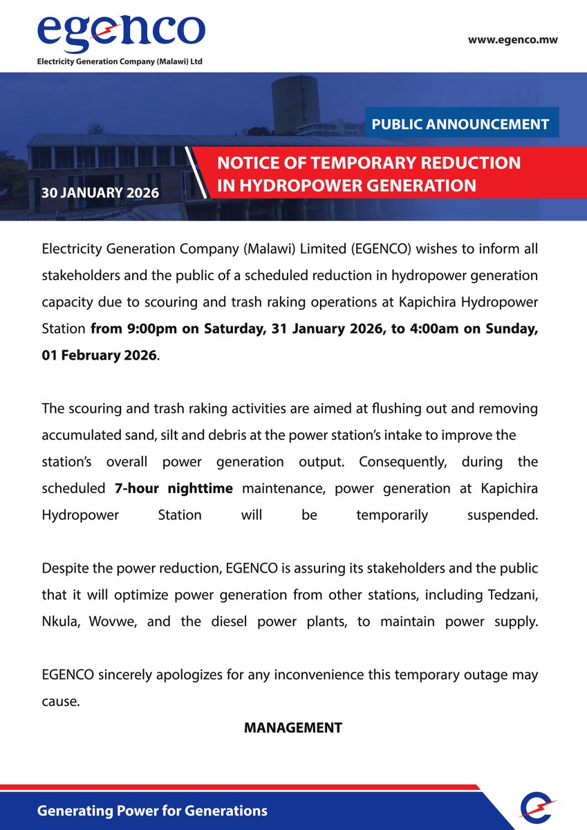 Electricity Generation Company (Malawi) Limited tweet media