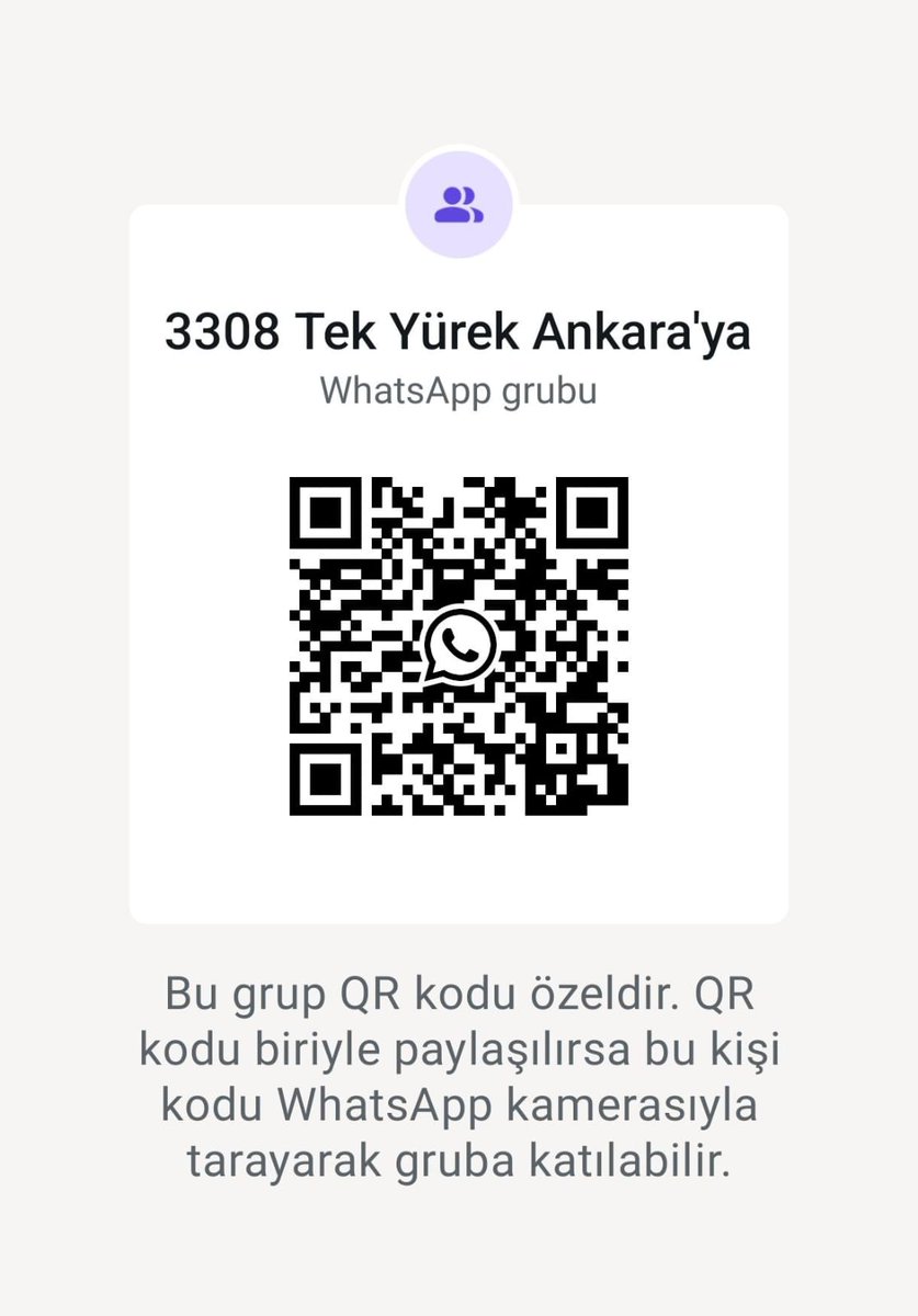3308 Tek Yürek Ankara programı için bir WhatsApp grubu kurduk. Eğer “Ben de bu haksızlığı gidermeye katkı sunmak istiyorum” diyorsanız, sizleri bu gruba katılmaya davet ediyorum. Hedefimiz, Ankara’da genel merkezlere saygı çerçevesinde gidip sesimizi duyurmak ve basın