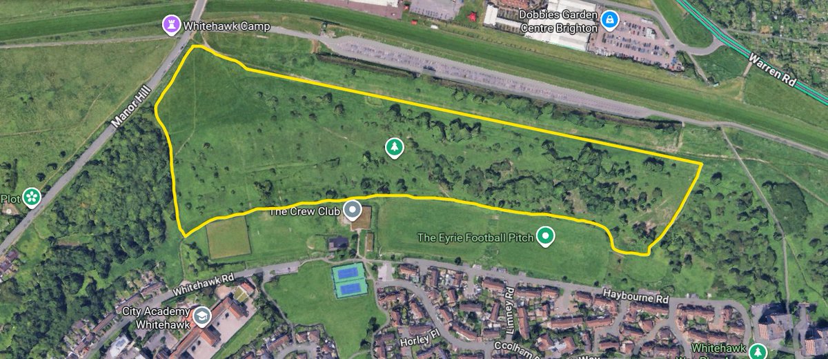 BHSheep's tweet photo. The sheep are currently on Whitehawk Hill Local Nature Reserve (outlined in yellow). They will be on site until late spring. Thank you! https://t.co/7pcgCnTfdo