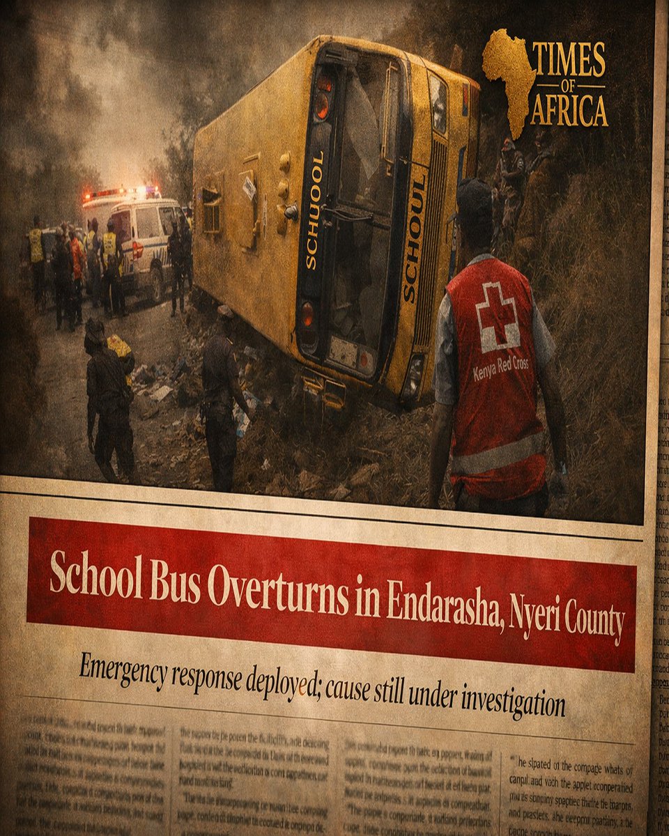Timesafrica1890's tweet image. School Bus Overturns in Endarasha, Nyeri as Emergency Teams Rush to Scene #EndarashaAccident, #NyeriCounty, #SchoolBusCrash, #RoadSafety, #KenyaRedCross, #BreakingNews, #TrafficAlert, #EmergencyResponse