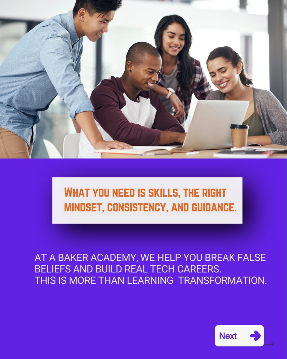 ABakerconsult's tweet photo. People don’t fail in tech because they can’t, they fail because they believe the wrong stories. ❌

You need skills, mindset, and guidance. 💡
Build your tech future with A Baker Academy. 🚀
#BuildInTech #DigitalSkills #TechMindset https://t.co/xsR8fYH32A