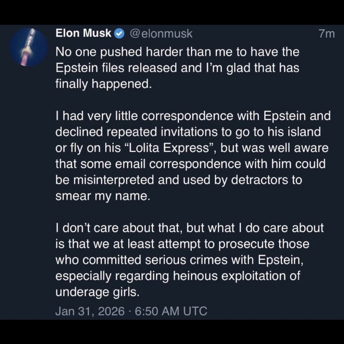 SarahLarchmont's tweet photo. Musk 100% went to pedo Island. https://t.co/9ImoRs1PF8