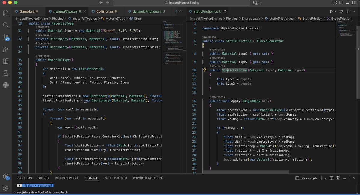 Added both static and dynamic friction to the physics engine, would now figure out angular motion and rotation :)