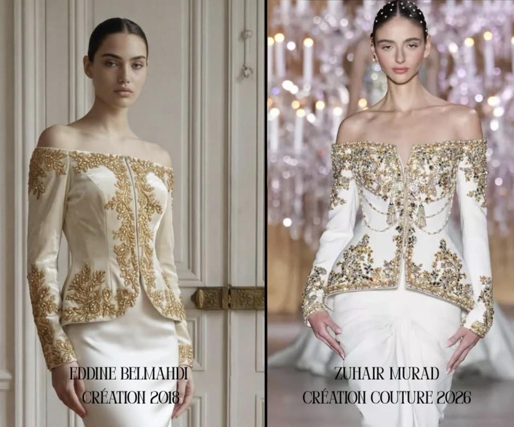 Lunalali7's tweet image. This design is stolen from an Algerian designer and it’s not just stealing someone’s work,it’s cultural appropriation of traditional Algerian dress "the Karakou"especially since he didn’t credit the source of his inspiration
Literally a copy paste no shame at all