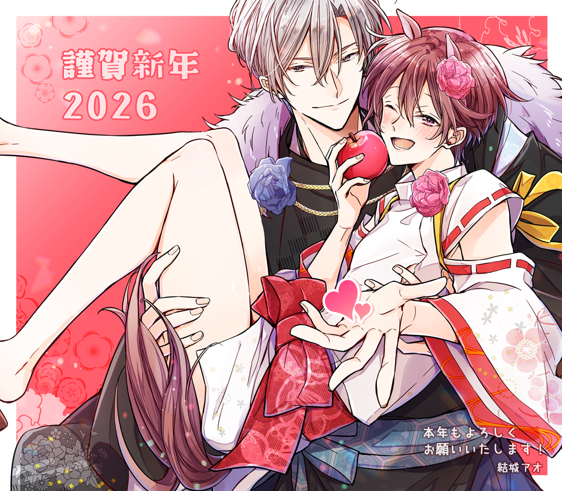 aoringo_0's tweet photo. ご挨拶が遅くなりましたが、あけましておめでとうございます！
新しい年も色々お絵描きしながら楽しく過ごしたいと思います。
本年も私の作品にお付き合いいただけますと幸いです🌸
どうぞよろしくお願いいたします。

イラストは午年なので馬耳ロニールなアレロニ(牛若衣装ver)です👑🐎 https://t.co/xeITgfTijp