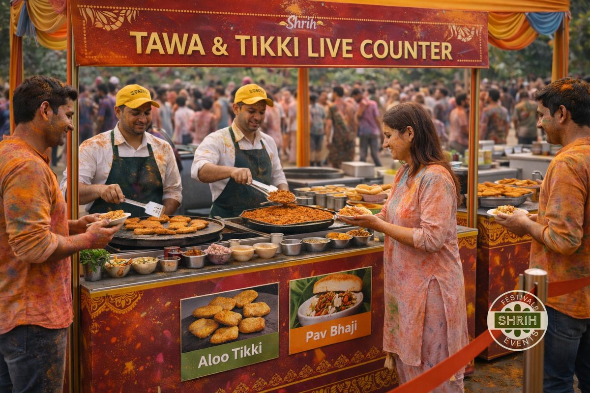 ShrihFESTIVALS's tweet photo. 🥳🌈 Hygienic live Aloo Tikki + Pav Bhaji counter for Holi events! 📲+91 9137991407 🌐https://t.co/VihLzEet68 #Holi #Rangotsav #LiveCounter https://t.co/Bl1Z40kudQ