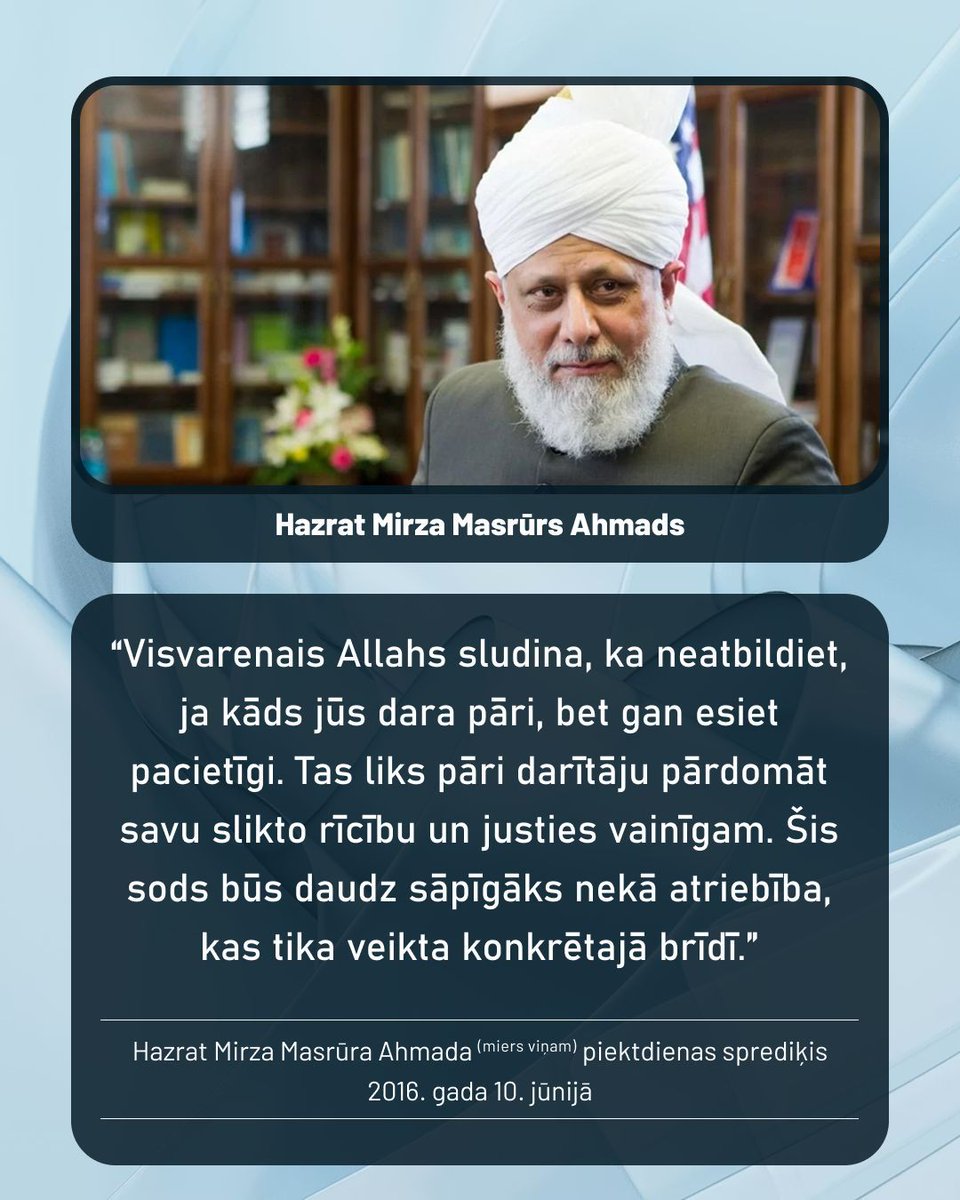 AhmadiyyaLV's tweet image. Pacietība ir visstiprākais ierocis. Izvēlies mieru, nevis atriebību, un ļauj sirdsapziņai darīt savu darbu.

#pacietība #miers #gudrība #sirdsapziņa #garīgums #pārdomas #islāms #hadīss #iedvesma