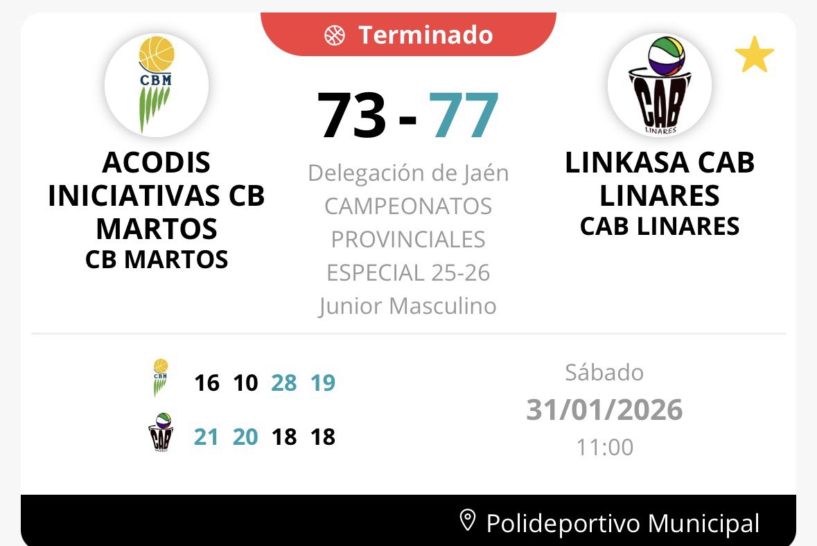 CABLinares's tweet photo. Victoria JUN-MAS @Linkasa_inmo @CABLinares vs @CB_Martos https://t.co/6xD8moV79q