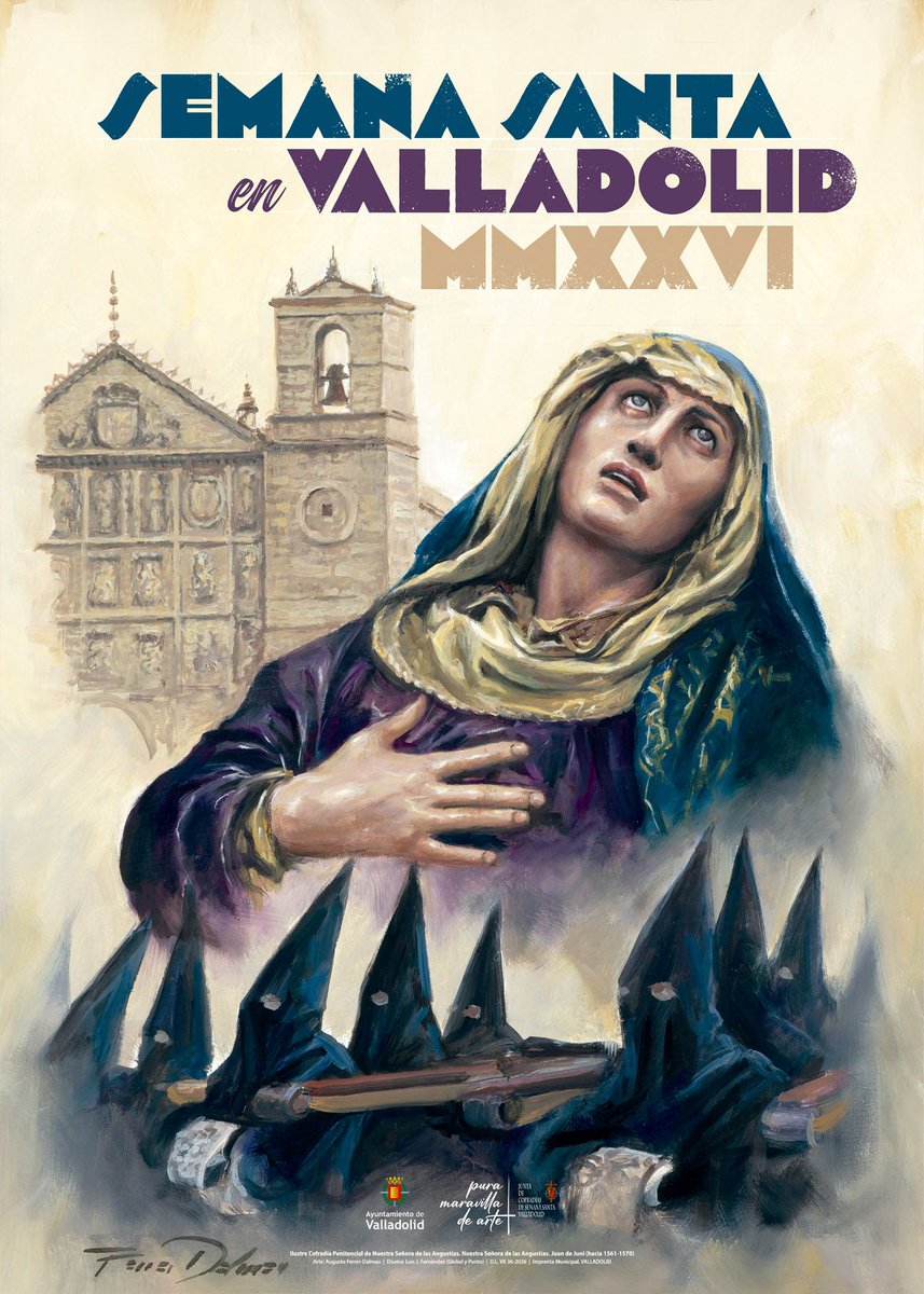 🎨 Valladolid ya tiene cartel para su #SemanaSanta2026.

Augusto Ferrer-Dalmau firma una obra histórica que une a la Virgen de las Angustias con San Pablo. Te lo contamos en.

📹 Crónica y vídeo aquí: vallasemanasanta.wordpress.com/2026/01/31/val…

#SSValladolid #Valladolid