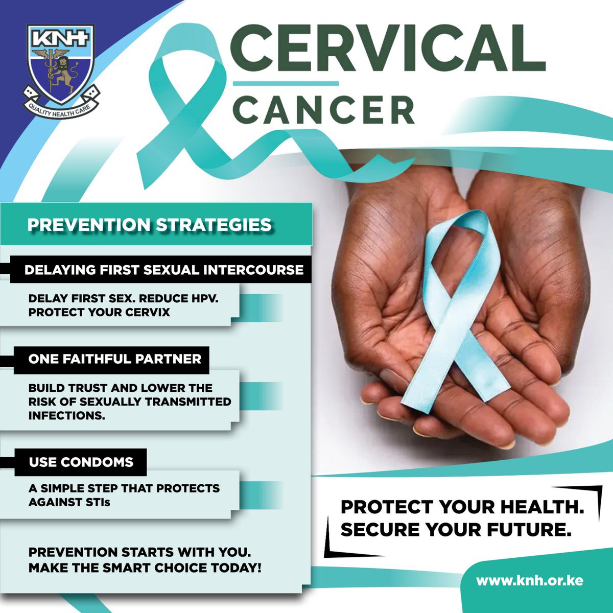 KNH_hospital's tweet photo. Prevention of cervical cancer is possible. As we conclude this campaign, we urge everyone to take responsibility for their health. The choices you make today can protect your tomorrow.
#KNHInakujali
#Endcervicalcancer https://t.co/5NWP2owSdt