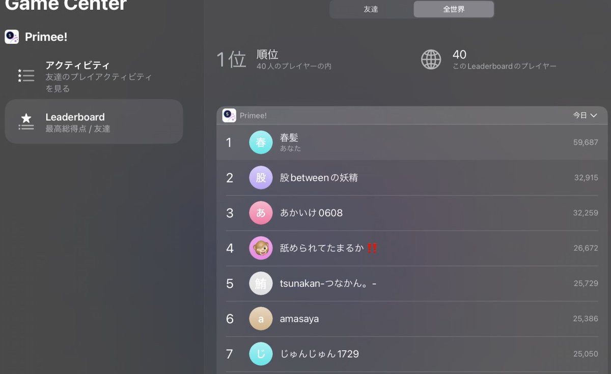 Hharugamii_kun's tweet photo. 全世界3位の点数取れた！！
プレイ人口増えて、順位が落ちちゃうの普通に悔しい、、、
#primee https://t.co/IlvZqCE9xb