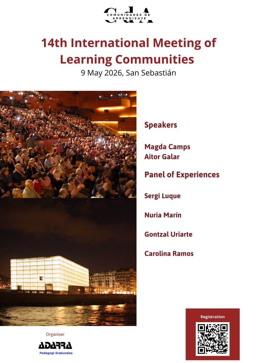 sueduact's tweet photo. 🌍📚 14th International Meeting of Learning Communities
🗓️ May 9, 2026
📍 San Sebastián
An international gathering to share experiences and dialogue.
🔗 Register now! https://t.co/4A1Eiu1h2j
#LearningCommunities #Education https://t.co/a4ykl5bKME