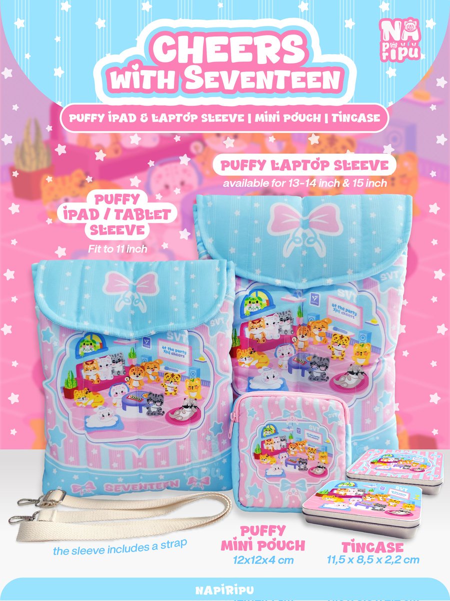 🌷help rt are appreciated🌷

🐾🥂 Pre Order Fanmerch Cheers with Seventeen by <a href="/napiripu/">naa | commission open</a> 🥂🐾

📅 Close Feb 8, 2026 (23.59 WIB)
🔗 bit.ly/CheersWithSVT
🇮🇩 Jakarta, Indonesia
🌍 WW GO please dm

wts puffy ipad laptop sleeve, pouch, tincase, svt, fanmerch