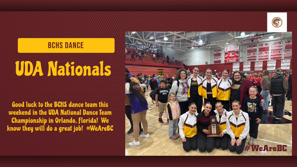 BCSports's tweet image. Good luck to the BCHS dance team this weekend in the UDA Nationals in Orlando!  #WeAreBC