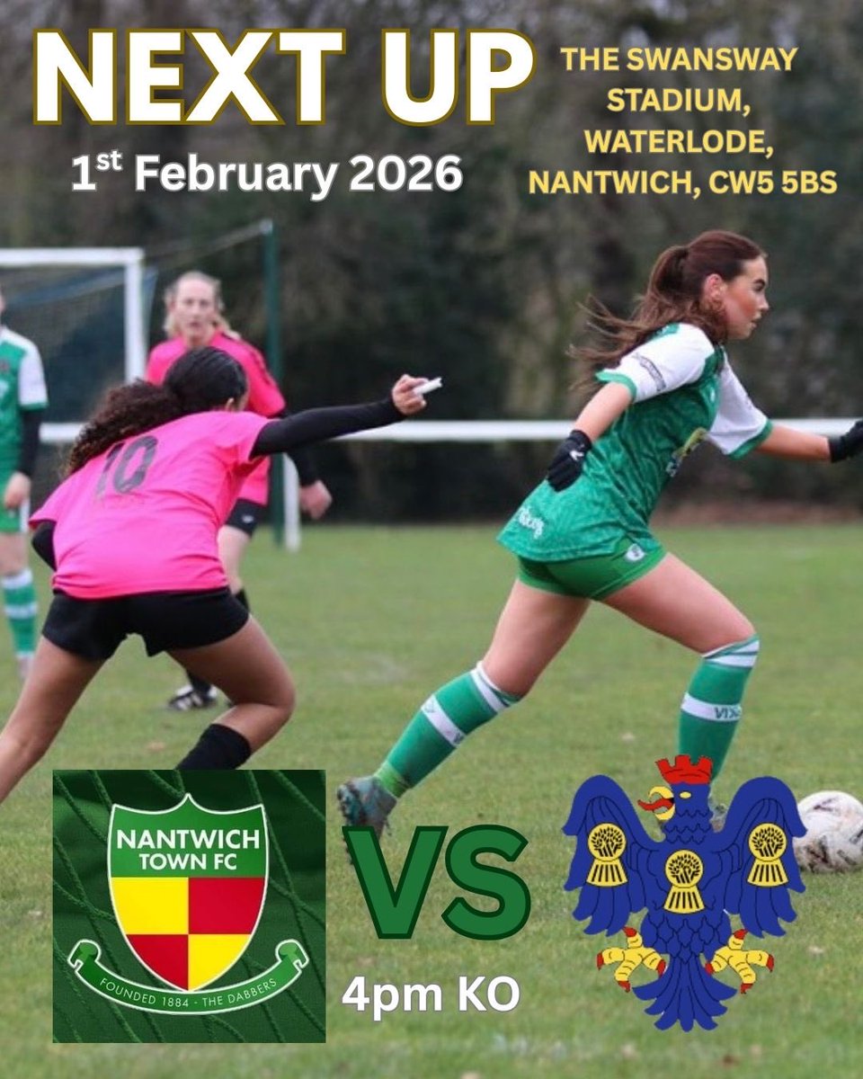 𝐍𝐄𝐗𝐓 𝐔𝐏 - 𝘷𝘴 Nantwich Devs 

The First team are away tomorrow! No game for our U18s. Hope to see you at the Swansway Stadium cheering the Vixens on! 💚

📆 | Sunday 1st February
⏰ | 16:00 KO
🏟️ | THE SWANSWAY STADIUM, NANTWICH CW5 5BS

#Vics | #Vixens | <a href="/CheshireWYFL/">Cheshire Women's and Youth Football League</a>