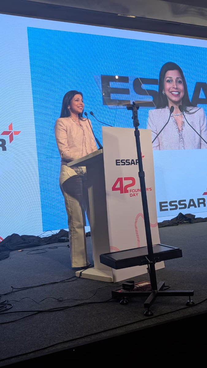 Essar's tweet photo. Essar's Founding Family members, Anshuman Ruia, Rewant Ruia, and Smiti Kanodia, share their reflections and insights during their address at the 42nd Essar Founder's Day.
#FocusOnFuture #EssarFoundersDay https://t.co/e3s3jUDFWe