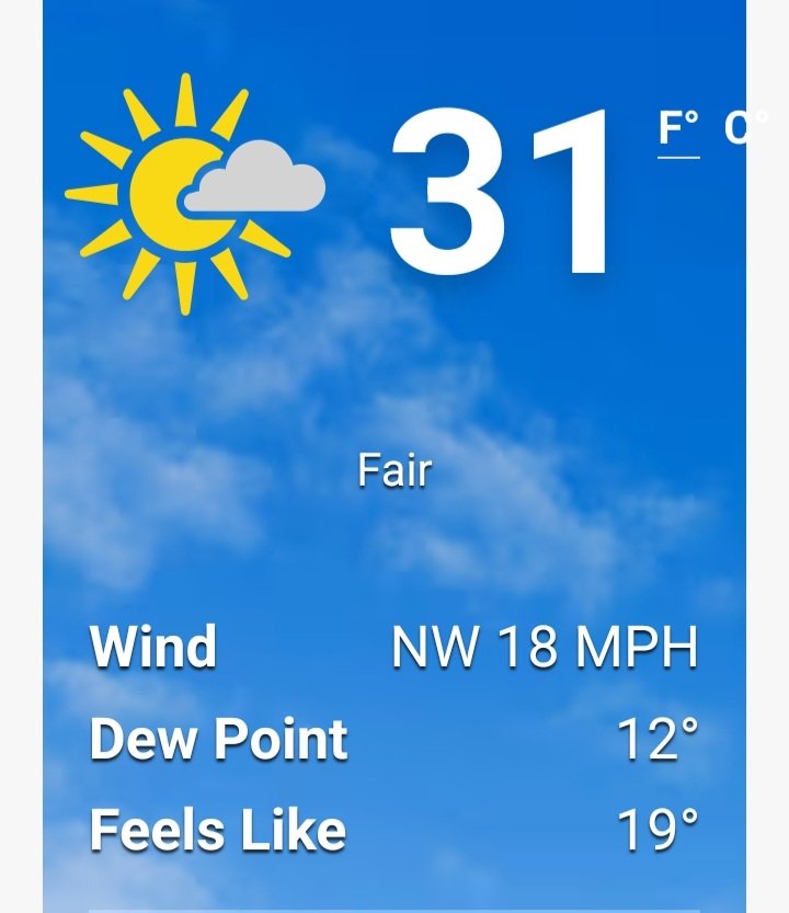 What's your current temperature? 
Coming to you from south Bama, it's currently 31 degrees and sunny.