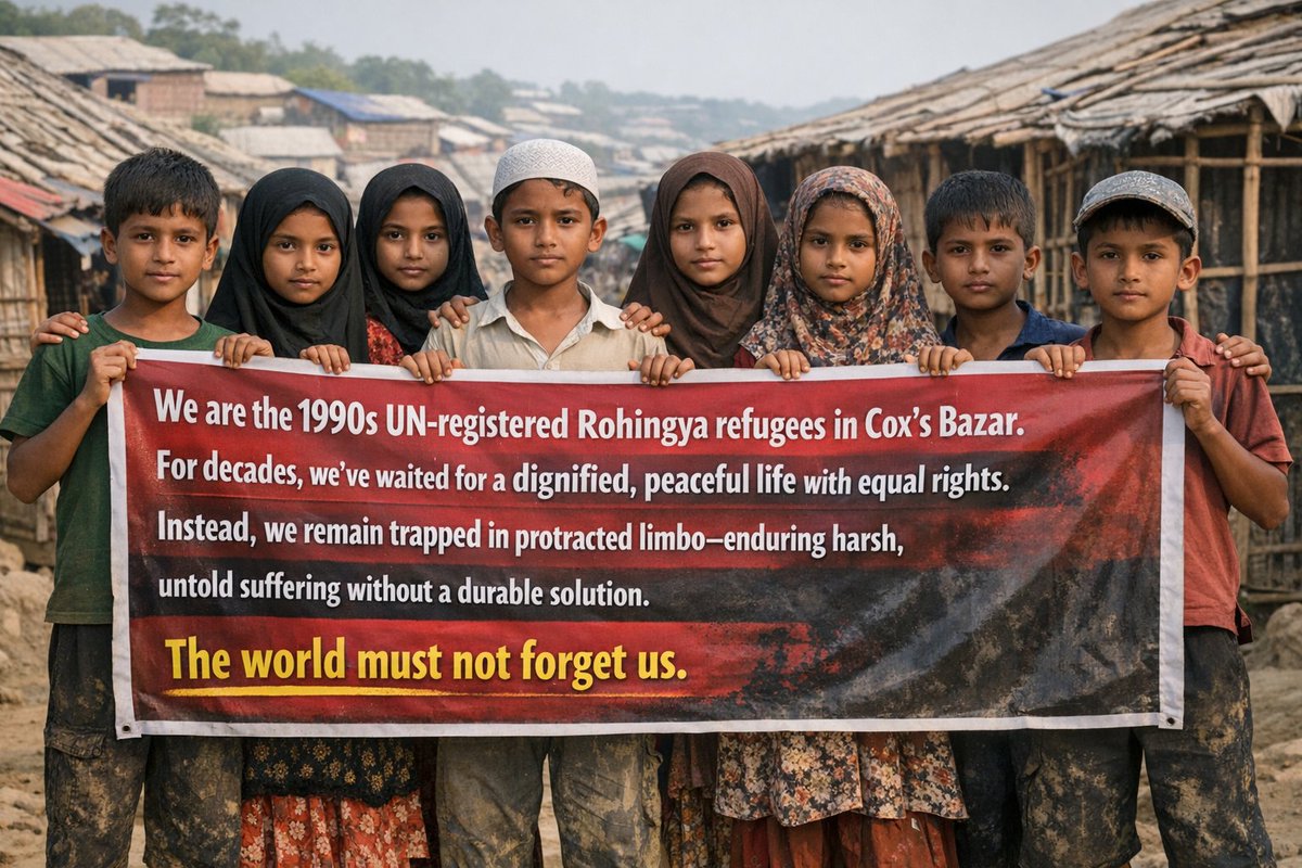 RRANforRohingya's tweet photo. If 1990s Rohingya refugees are still trapped in Bangladesh today, what future awaits survivors of the 2016–17 genocide?History is repeating itself.Hope is fading in protracted situations in uncertainty without future.
#RohingyaGenocide #HistoryRepeats #SolutionsNow #RightsNotAid https://t.co/eZczTYX44X