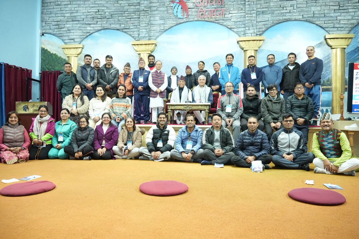 MOFANEPAL_PD's tweet photo. The @MoFANepal, with Jiban Bigyan, organised a wellness &amp; spirituality programme on 30–31 Jan 2026 for senior MoFA officials. 

FS @amritrai555 highlighted yoga &amp; meditation as vital to balanced life &amp; Nepal’s soft power. The program was led by Revd Bhanu &amp; Revd Ramesh Gurudevs. https://t.co/pHH5JJrZXe