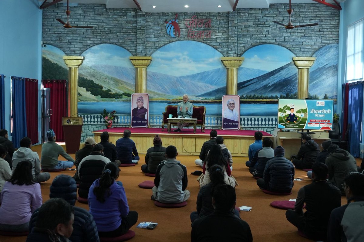 MOFANEPAL_PD's tweet photo. The @MoFANepal, with Jiban Bigyan, organised a wellness &amp; spirituality programme on 30–31 Jan 2026 for senior MoFA officials. 

FS @amritrai555 highlighted yoga &amp; meditation as vital to balanced life &amp; Nepal’s soft power. The program was led by Revd Bhanu &amp; Revd Ramesh Gurudevs. https://t.co/pHH5JJrZXe