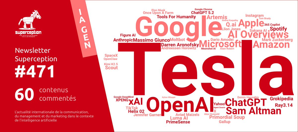 Cette semaine, 60 contenus dans la Newsletter Superception #471, l’analyse complète de l’actu internationale de la #communication, du #management et du #marketing dans le contexte de l’#IA. Pour vous abonner et gagner 15 heures de veille hebdomadaire : buff.ly/0kUTRZk