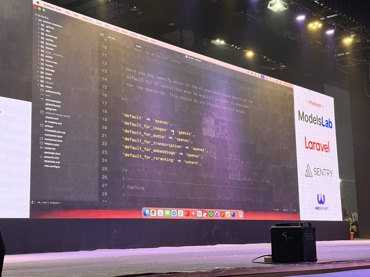 marcelpociot's tweet photo. Getting a demo of the upcoming @laravelphp AI SDK at @LaraconIN 

First off after installing the package you'll have an ai config file to define your providers https://t.co/AnjCXrOyUV
