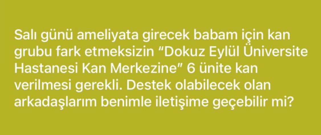 DOKUZ EYLÜL İZMİR  6 kişi lazım kan grubu farketmiyor…

bana lazım iletişime geçin benimle lütfen 🙏