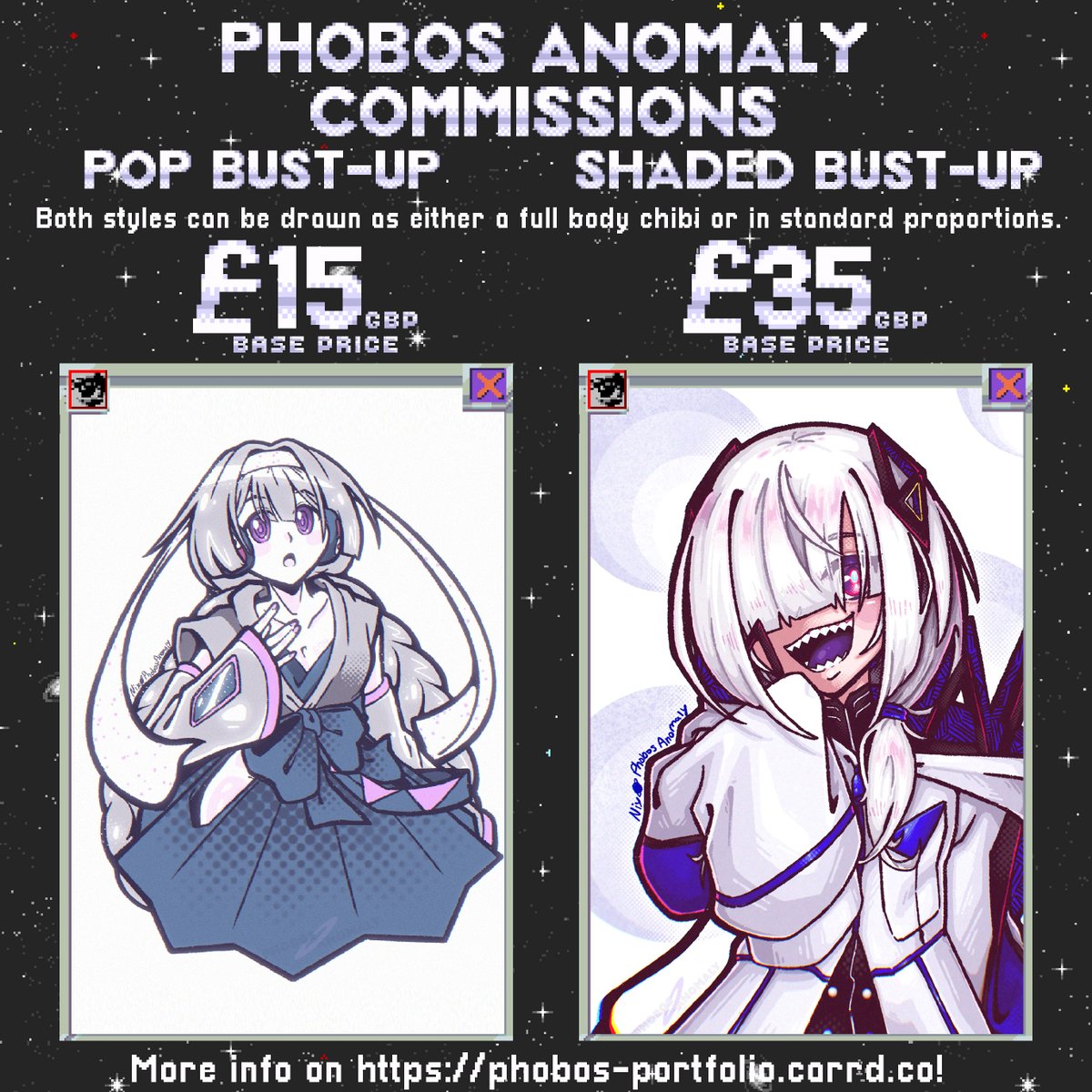 Phobos__Anomaly's tweet photo. Hi, I'm plugging commissions again as rent's coming out soon and it's gonna leave me a bit short throughout February! Please consider me, I work relatively fast and can guarantee a unique high quality product💫 

#commsopen #ArtCommission #smallartist https://t.co/2yxToLZDmp