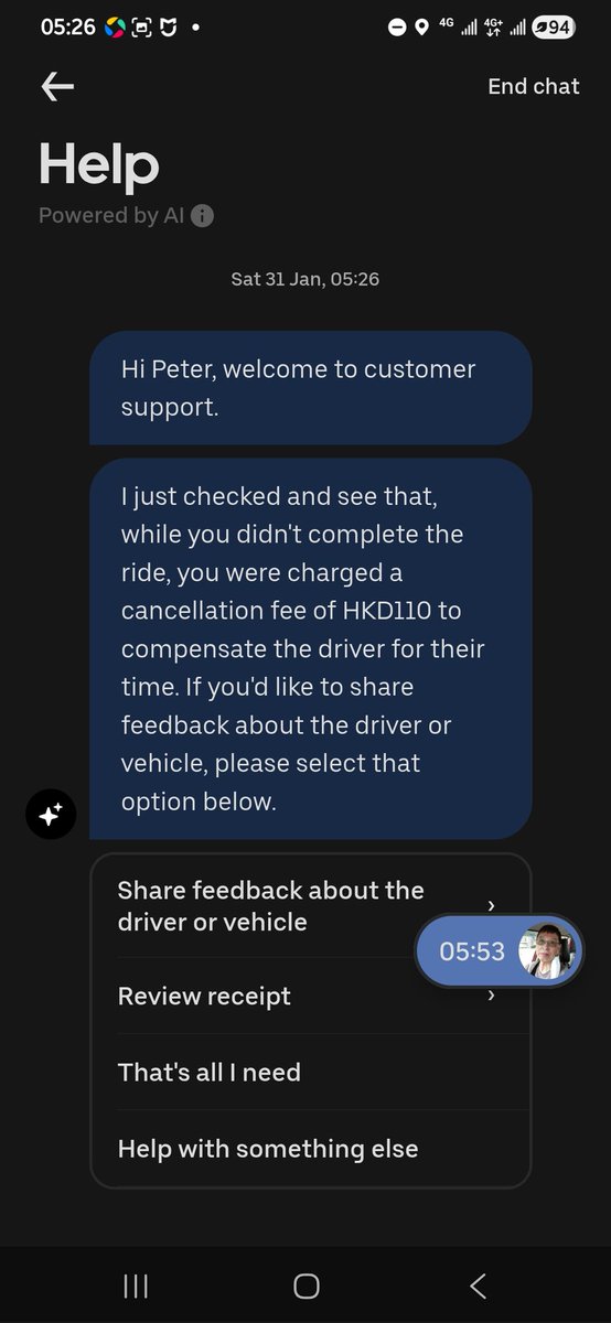 pjpringle's tweet image. @Uber confirmed booking pick up at 5.25am, driver assigned at 4.26am, driver cancels 4.36am. I get charged HK$110 cancelation fee for the drivers time (now refunded) and have no car for my trip.  #SCAM or #systembug