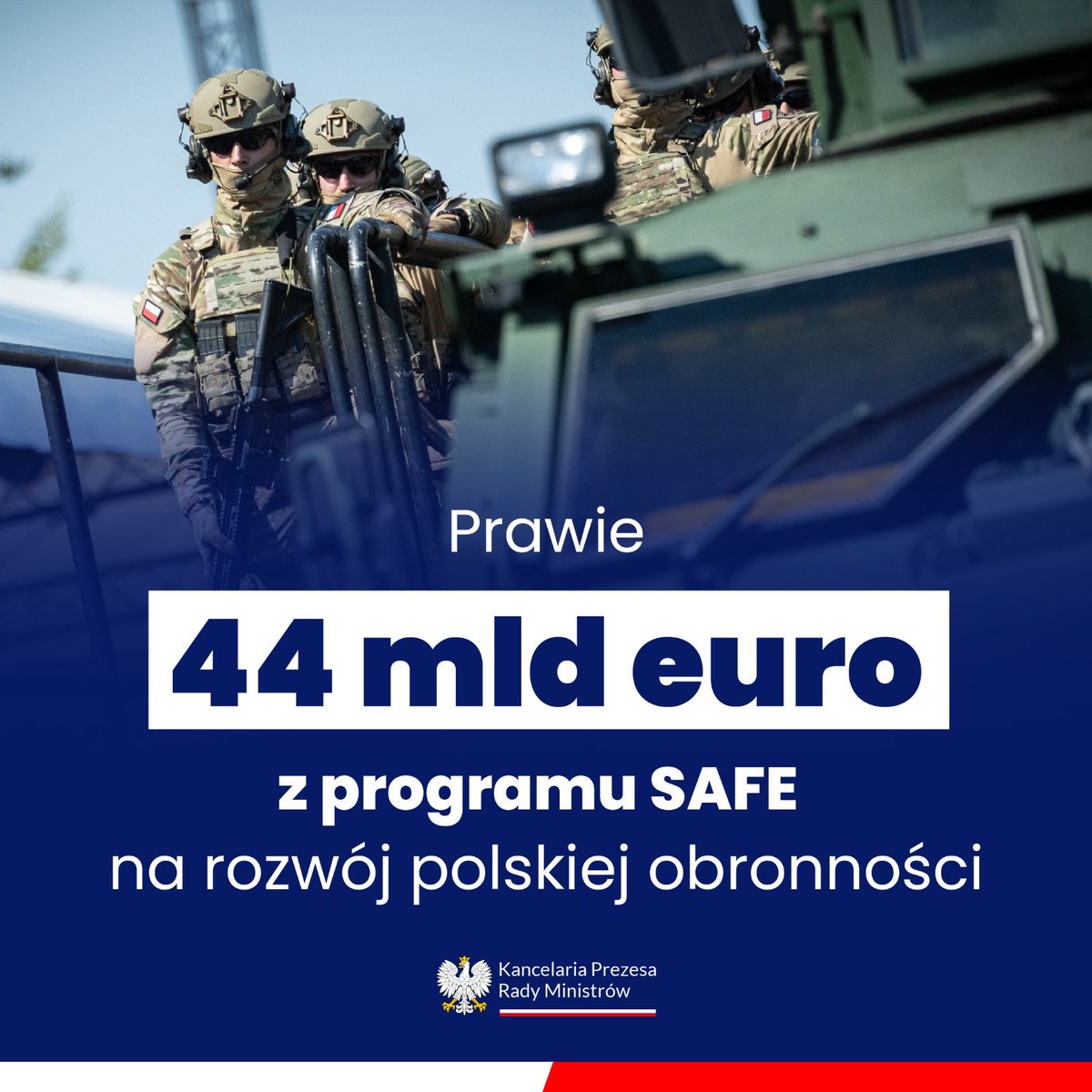 Program SAFE – do Polski trafi aż 44 mld euro, z czego 89% środków zostanie wydanych w KRAJOWYM PRZEMYŚLE ZBROJENIOWYM! To blisko 39 mld euro inwestycji w polskie fabryki, miejsca pracy i bezpieczeństwo państwa.