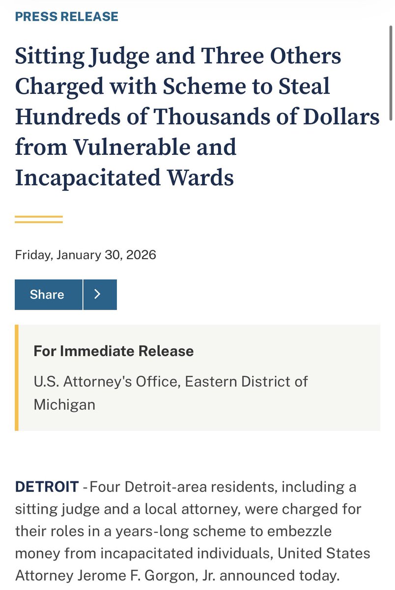ElectionWiz's tweet image. 🚨BREAKING — Left-wing Michigan Judge, Andrea Bradley-Baskin, and three others have been CHARGED with FRAUD by the Trump DOJ.

They are accused of using the court system in Detroit to defraud and embezzle hundreds of thousands from incapacitated people.