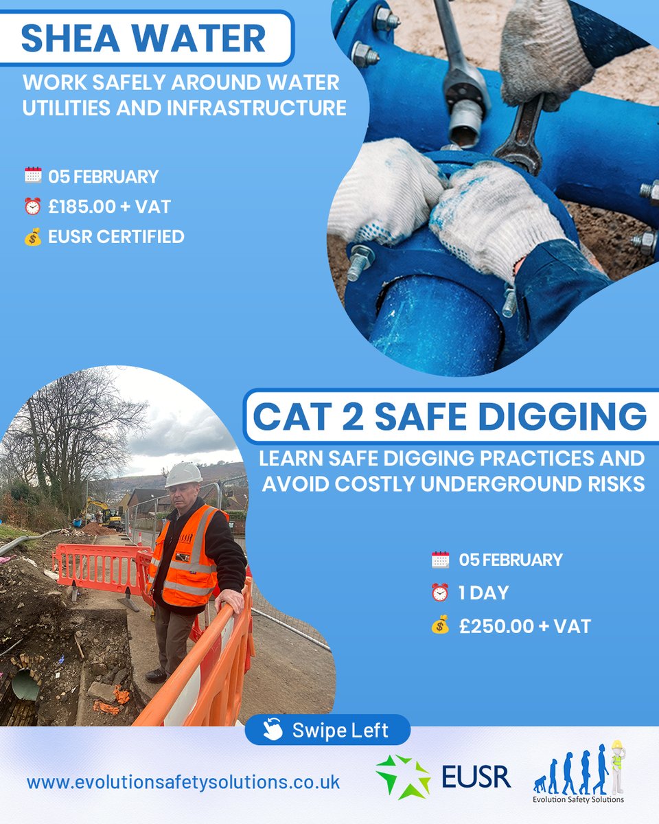 ESafetySolution's tweet photo. February Week 1 Training – Build Skills.Boost Safety.
Strengthen your workforce with accredited safety training designed to improve competence,confidence, and operational safety across UK utilities,construction, and high-risk sectors
Book now: https://t.co/od6em338hv
#SafetyFirst https://t.co/RRF4IXvz3w