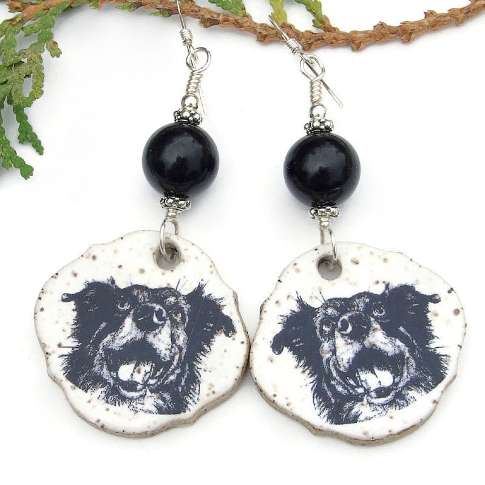 #DogLover gift: Black &amp; White Ceramic Happy #Dogs #Earrings! via <a href="/ShadowDogDesign/">Catherine</a> #ShopSmall #ValentinesGift #DogEarrings      bit.ly/TreatTimeSD