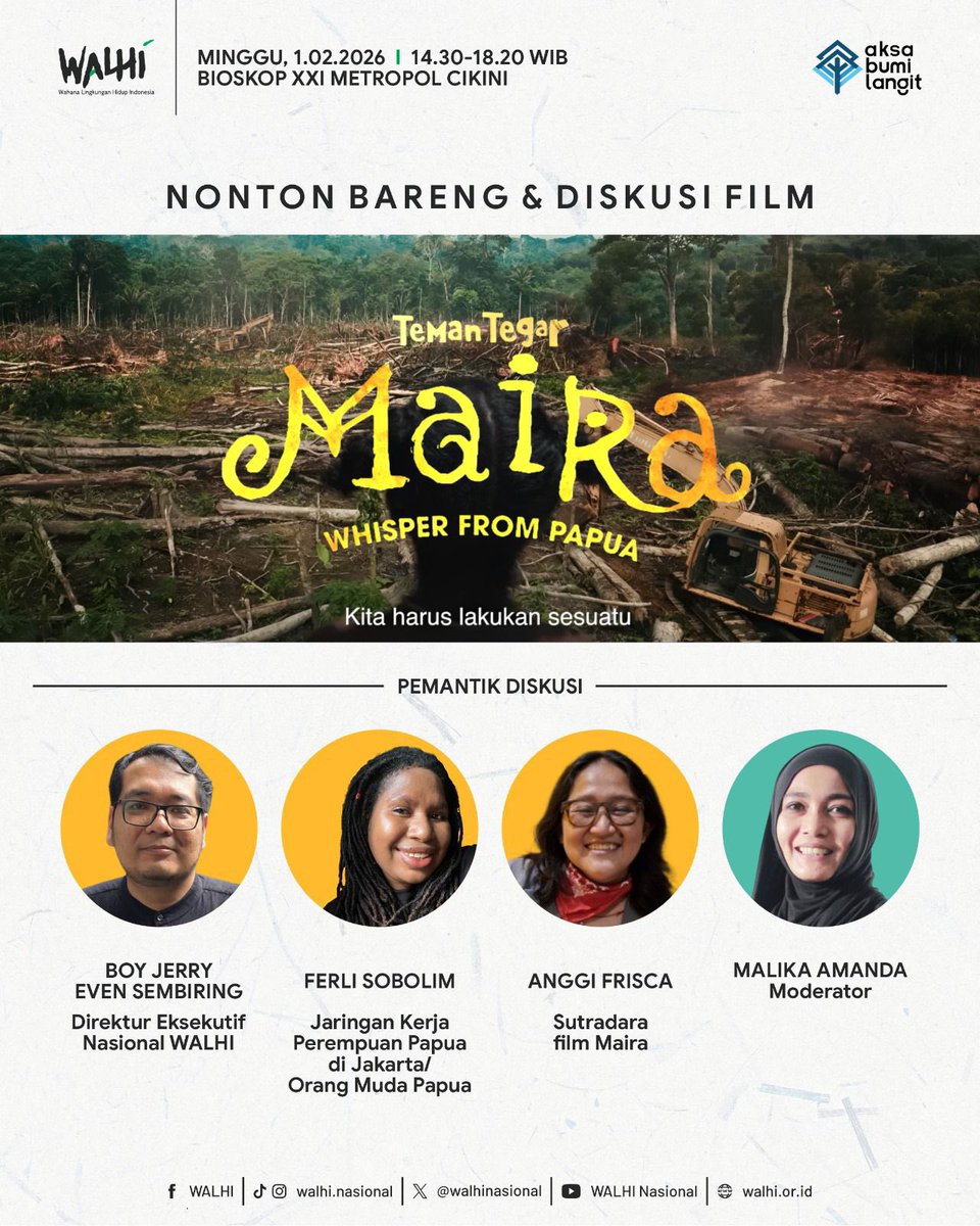 Film “Teman Tegar Maira: Whisper From Papua” menghadirkan kisah tentang perjuangan, persahabatan, dan suara masyarakat adat Papua dalam menjaga ruang hidup mereka. Film ini merekam realitas yang kerap tak terdengar tentang hutan, tanah, dan masa depan yang dipertaruhkan serta