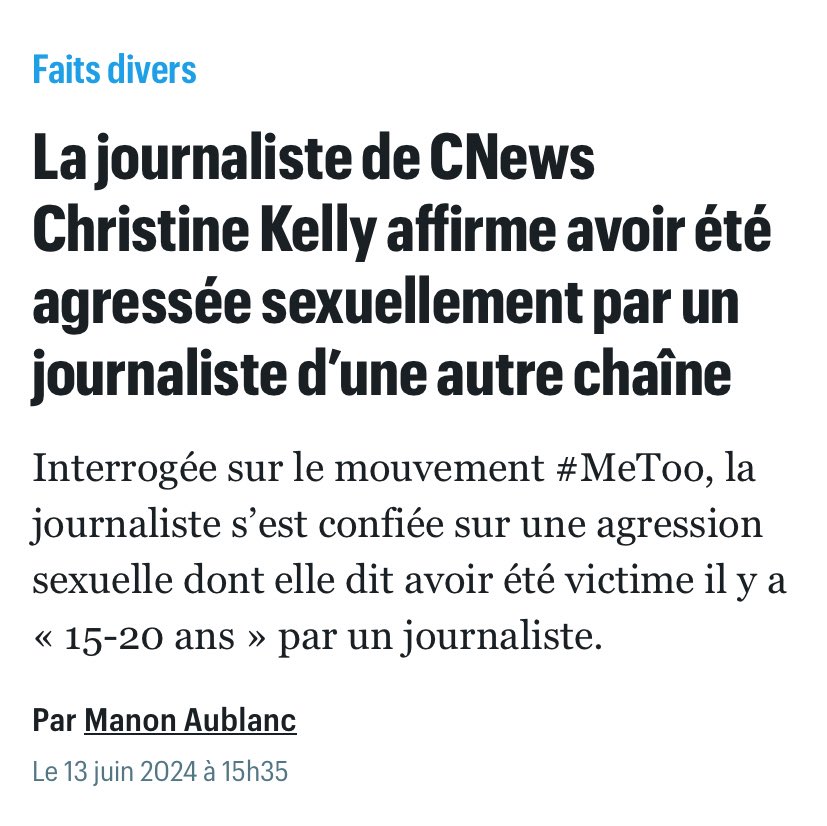 Christine Kelly a affirmé avoir été victime d’agressions sexuelles de la part d’un confrère et se dit scandalisée qu’il exerce toujours à la télévision.

Aujourd’hui, elle défend Jean-Marc Morandini, pourtant accusé et condamné pour corruption de mineurs.
Incohérence troublante.
