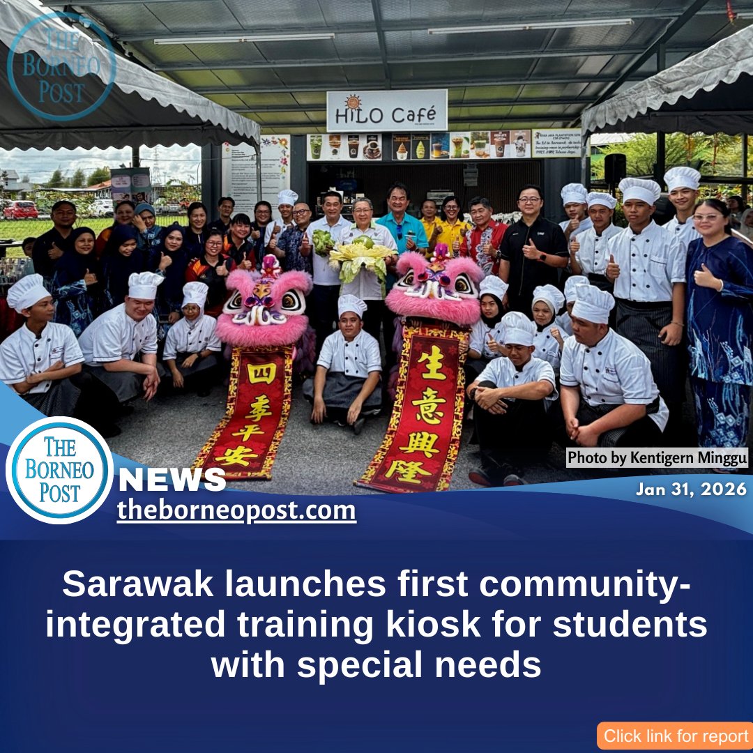 theborneopost's tweet image. Sarawak takes a step towards inclusivity with the launch of HiLo Café at SMK Tabuan Jaya, a community-integrated training kiosk giving PPKI students hands-on skills and independence.
theborneopost.com/2026/01/31/sar…

#Sarawak #Kuching #SpecialNeeds #PPKI #HiLoCafé #Inclusion #Empowerment
