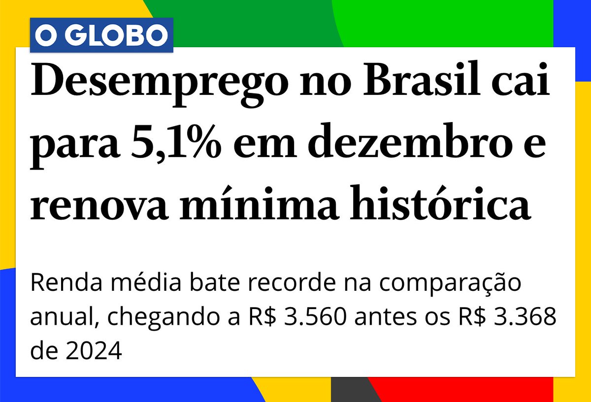 LulaOficial's tweet image. Fechamos 2025 com o menor desemprego da série histórica, e aumento da renda da população. E começamos 2026 com mais um aumento real do salário mínimo e imposto de renda zero para quem recebe até R$ 5 mil. Seguiremos trabalhando. Do lado do povo brasileiro.