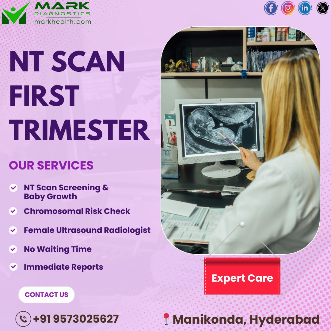 MarkDiagnostics's tweet image. First-trimester NT Scan for early screening 🤍
Baby growth &amp;amp; chromosomal risk check
👩‍⚕️ Female Radiologist
⏱️ No waiting
📄 Immediate reports
📍 Manikonda, Hyderabad
📞 +91 9573025627
#NTScan #FirstTrimester #PregnancyCare #Ultrasound #MarkDiagnostics
