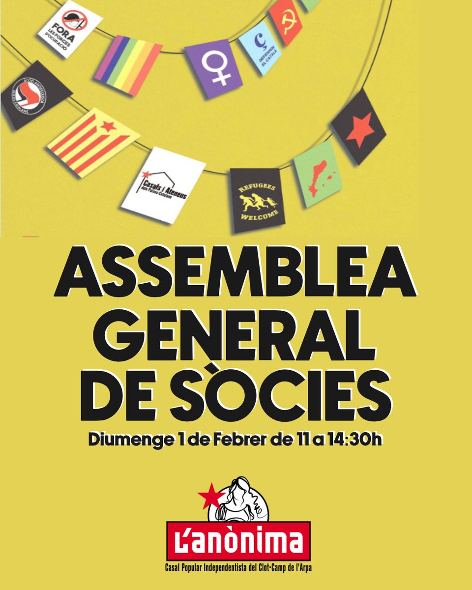 Anonima_Clot's tweet photo. ⚠️ DEMÀ diumenge #1F 📆 a les 11 h 🕚 l'Anònima celebrarem la nostra Assemblea General Ordinària, en la qual valorarem la feina feta el 2025 i ens marcarem nous reptes per enguany 💪🏻

Oberta a sòcies i membres dels col·lectius del Casal, no hi falteu! 😉 #FemCasal #FemBarri https://t.co/kHXwV4gpiv