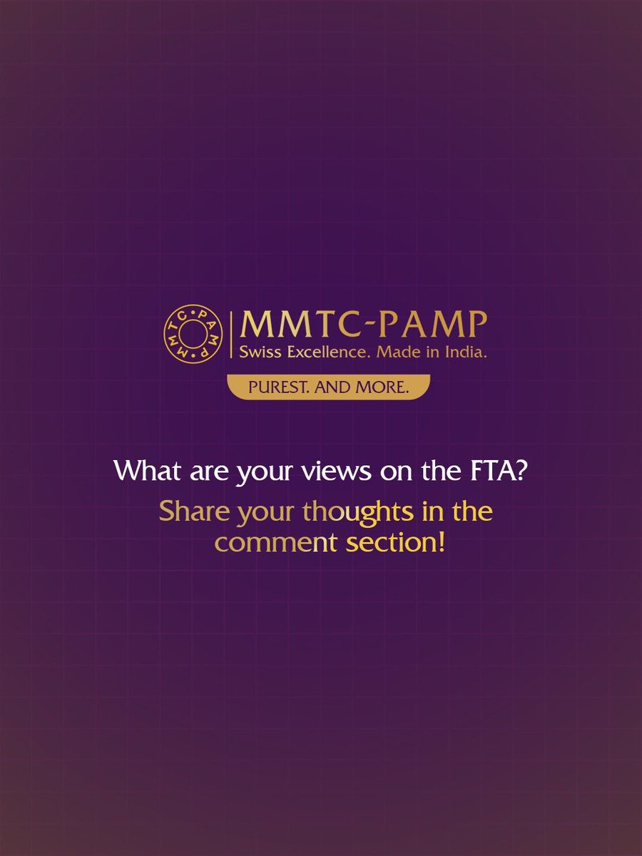 India’s strength in precious metals comes from scale, craftsmanship, and processing depth. The EU FTA boosts access to key global markets and deepens India’s role in global value chains. Stay tuned with MMTC-PAMP.

#MMTCPAMP #LBMA #PurestAndMore #PurestGold #FTA #PreciousMetals
