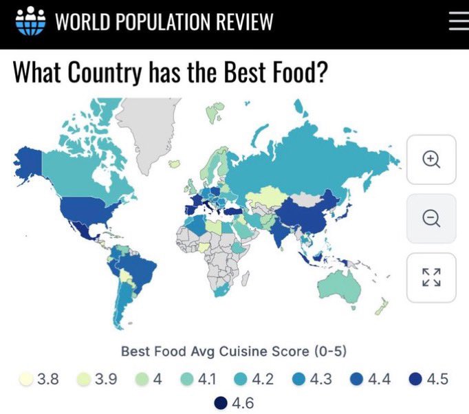 visegrad24's tweet image. World Population Review has released its map of the world’s best cuisines based on data from TasteAtlas, a food-focused database and ratings platform.

It ranks Greece has having the world’s best cuisine, just ahead of countries such as Italy, Mexico, Turkey and Spain

🇬🇷
