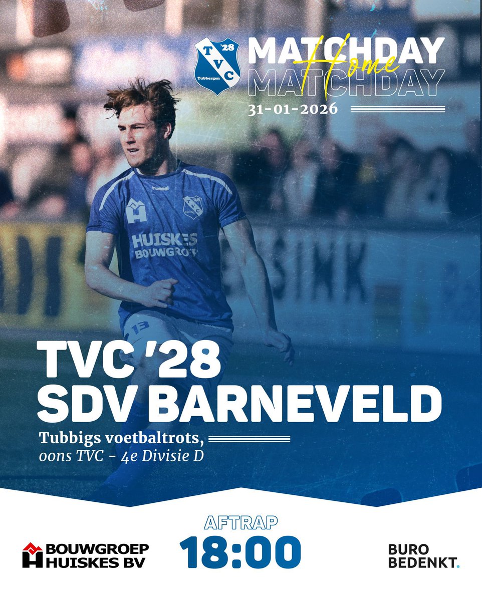 🔵⚪  𝐓𝐕𝐂 '𝟐𝟖 𝐨𝐧𝐭𝐯𝐚𝐧𝐠𝐭 𝐒𝐃𝐕 𝐁𝐚𝐫𝐧𝐞𝐯𝐞𝐥𝐝 🔵⚪ ⤵️

❗⚡𝙸𝚃 𝙶𝙸𝙴𝚃 𝙾𝙽 ⚽⚡❗

👊 𝐓𝐨𝐭 𝐯𝐚𝐧𝐚𝐯𝐨𝐧𝐝!

⚽ 𝐓𝐕𝐂 '𝟐𝟖 - 𝐒𝐃𝐕 𝐁𝐚𝐫𝐧𝐞𝐯𝐞𝐥𝐝 
🗓️ Zaterdag 31 januari
🕑 𝟏𝟖.𝟎𝟎 𝐮𝐮𝐫
🏟️ Sportpark De Grote Moat
📍 Tubbergen