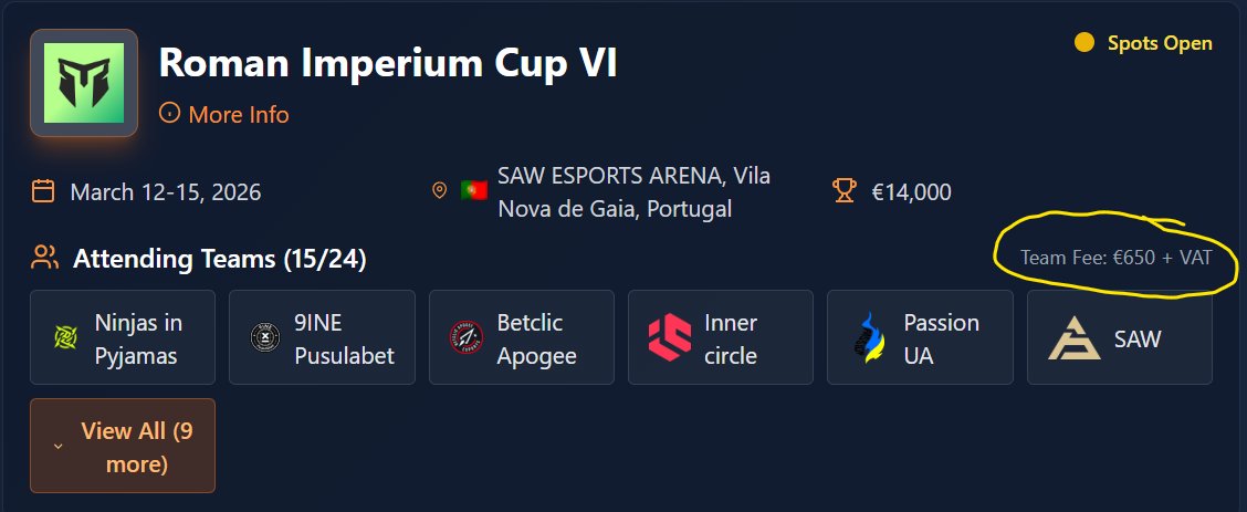 CS2LANS's tweet image. Added registration fees to the site 💵