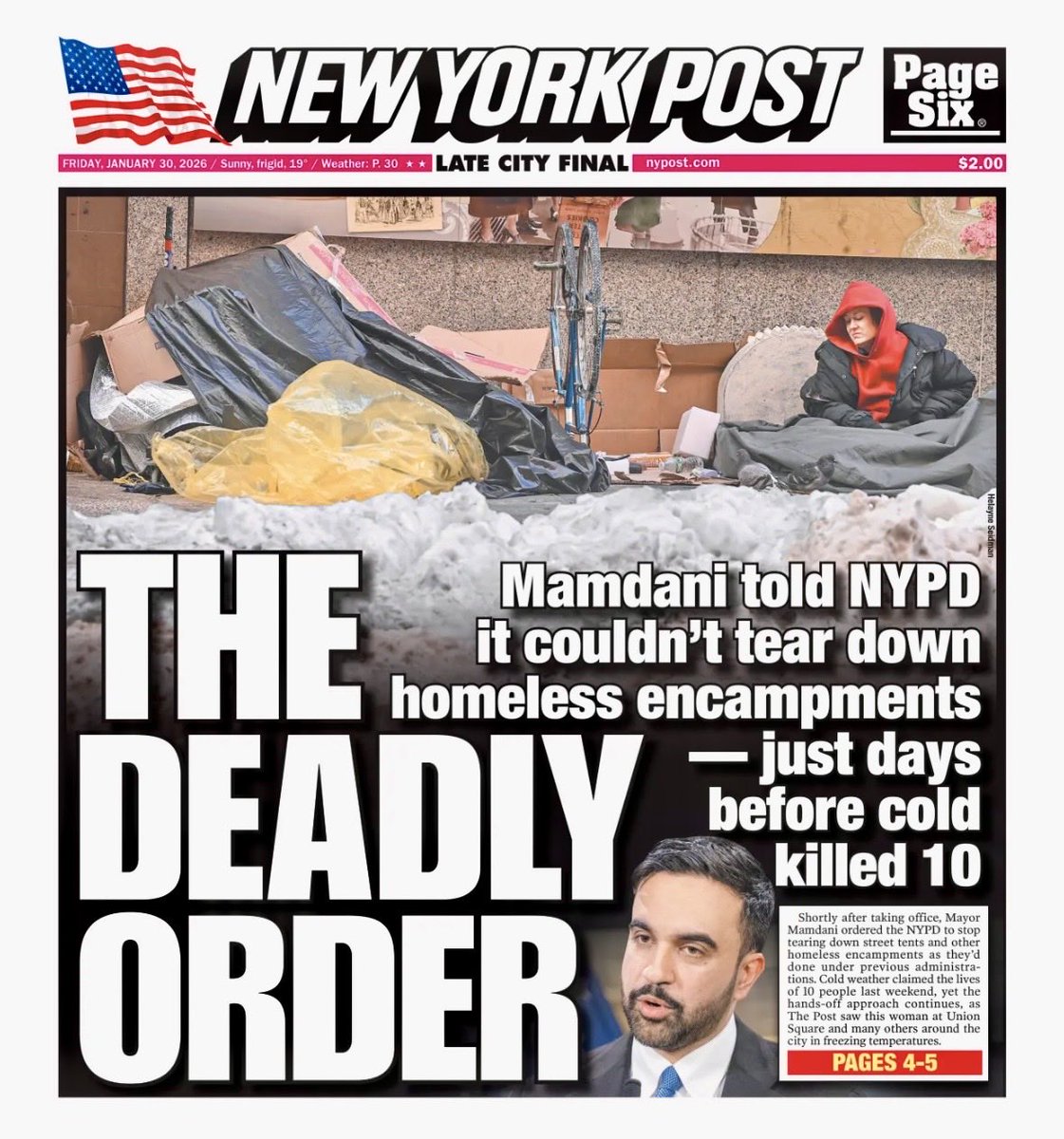 DavidAsmanfox's tweet image. The grim toll is now 13 New Yorkers who’ve died from the cold in the past 2 weeks…partly because our leftist mayor believed it was cruel to tear down ragged homeless encampments and force them into shelters. Mayor Giuliani was labeled “cruel” for doing that. But he saved lives.